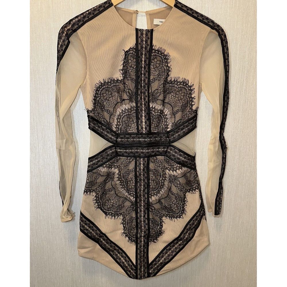There Floor Lace Mesh Dress Nude Sz 2